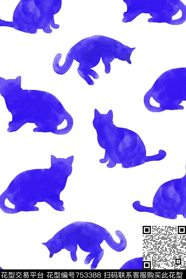 猫水彩手绘数码印花华亿平台下载（图片编号: 753388） - 瓦栏（Walan）