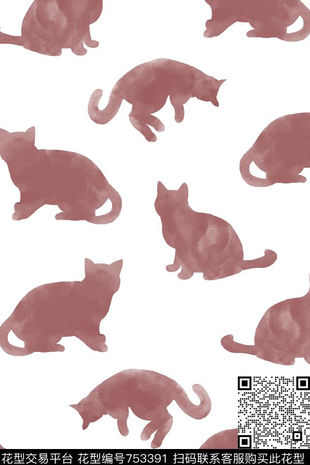 猫水彩手绘数码印花华亿平台下载（图片编号: 753391） - 瓦栏（Walan）