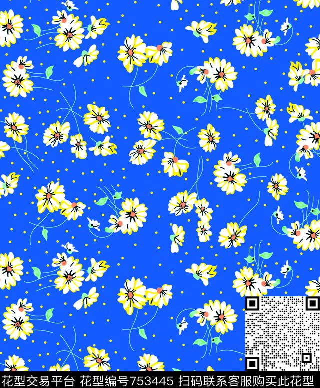 小碎花大花牡丹传统印花华亿平台下载（图片编号: 753445） - 瓦栏（Walan）