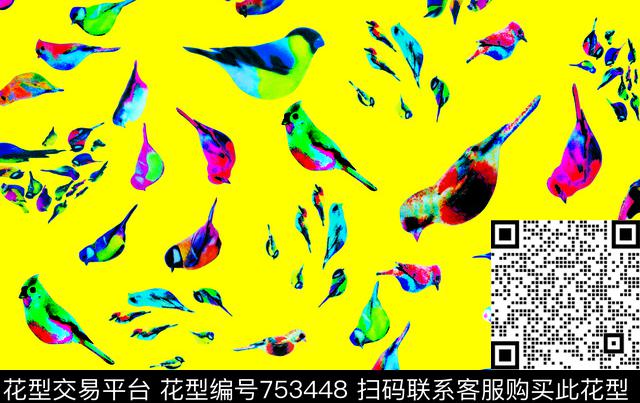 天堂鸟鹦鹉鸟传统印花华亿平台下载（图片编号: 753448） - 瓦栏（Walan）