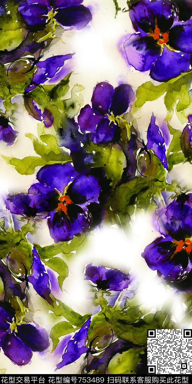 乱花大花花朵数码印花华亿平台下载（图片编号: 753489） - 瓦栏（Walan）
