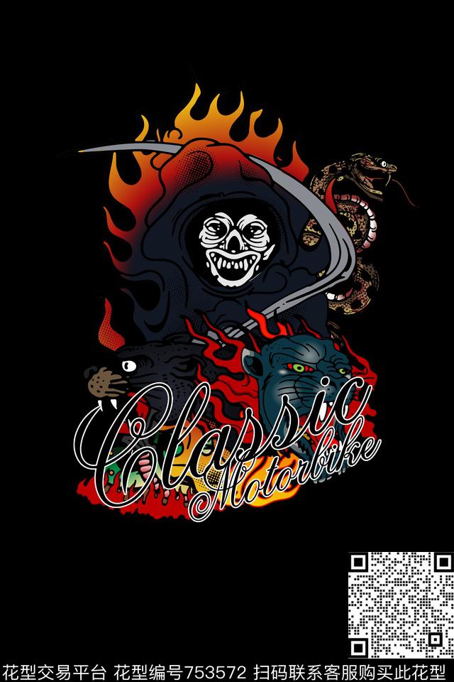 欧美风定位骷髅数码印花华亿平台下载（图片编号: 753572） - 瓦栏（Walan）