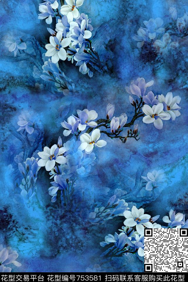 花卉玉兰花肌理数码印花华亿平台下载（图片编号: 753581） - 瓦栏（Walan）