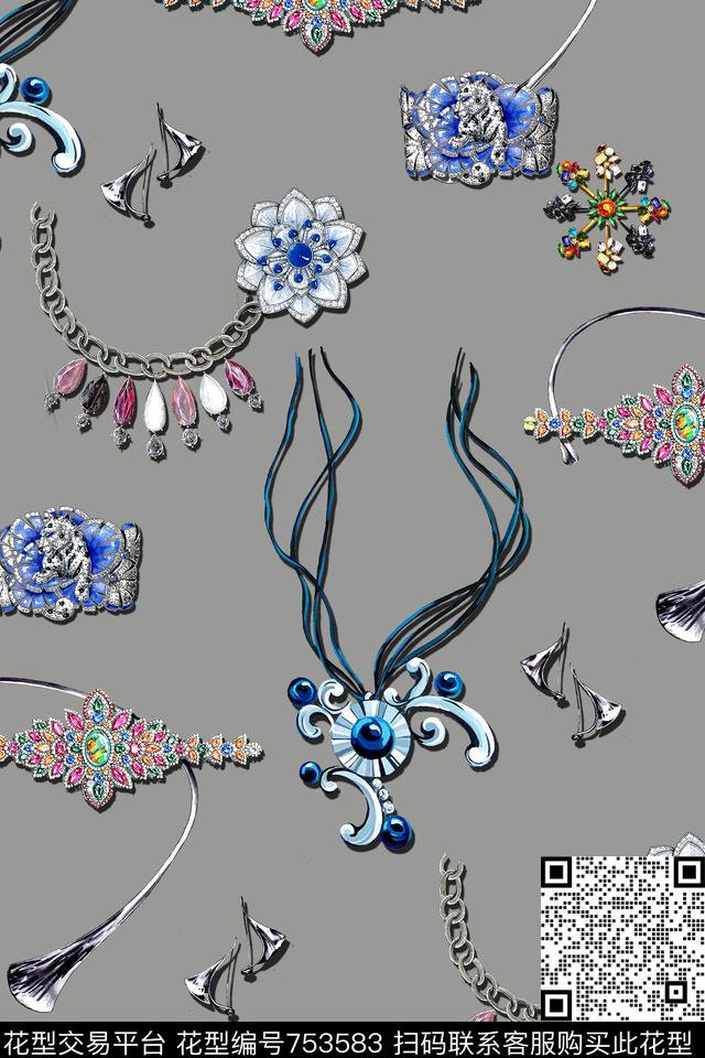 时尚手绘珠宝数码印花华亿平台下载（图片编号: 753583） - 瓦栏（Walan）