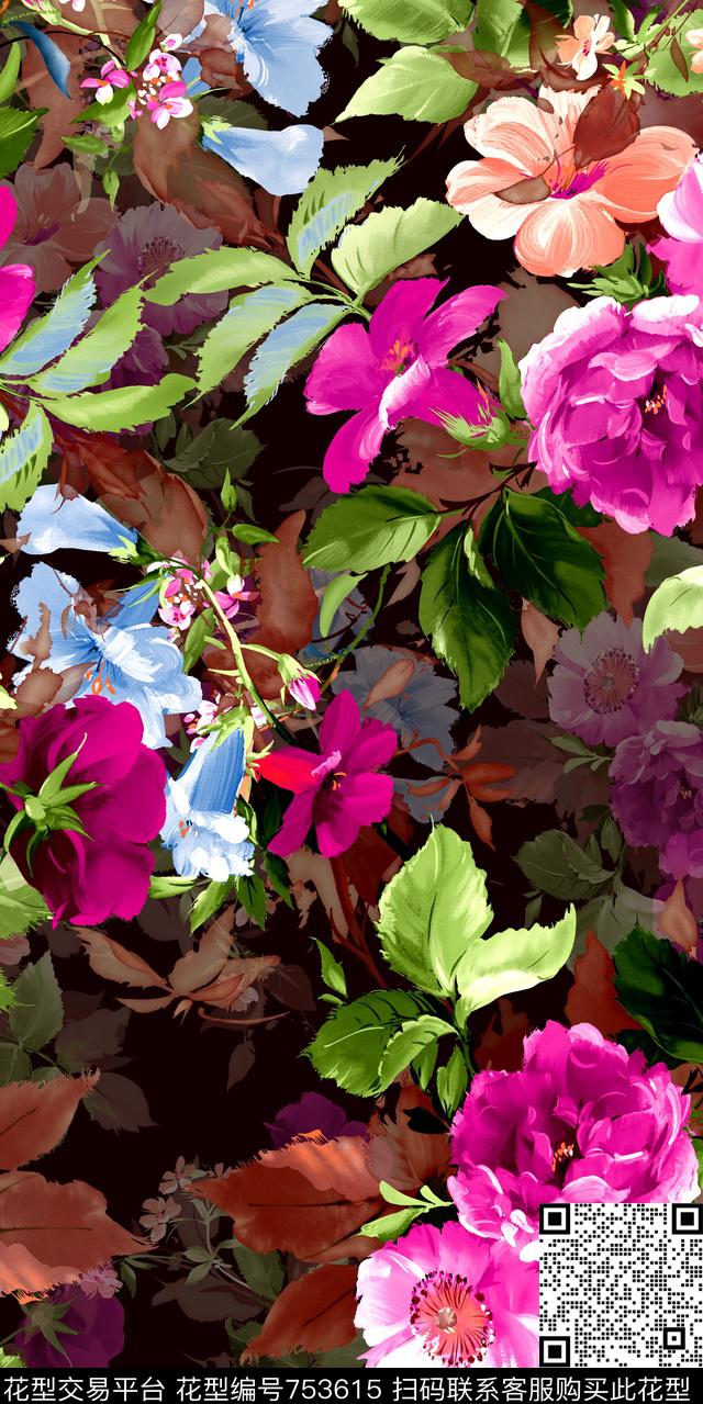 乱花满版花数码花卉类数码印花华亿平台下载（图片编号: 753615） - 瓦栏（Walan）