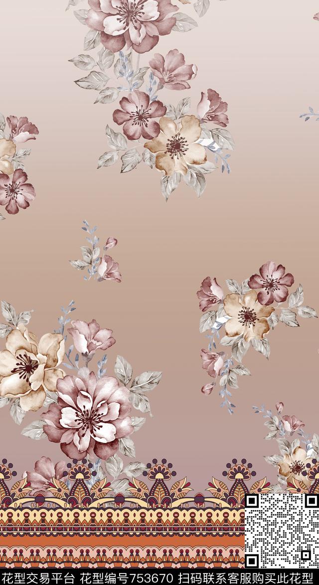 大花兰花花朵数码印花华亿平台下载（图片编号: 753670） - 瓦栏（Walan）