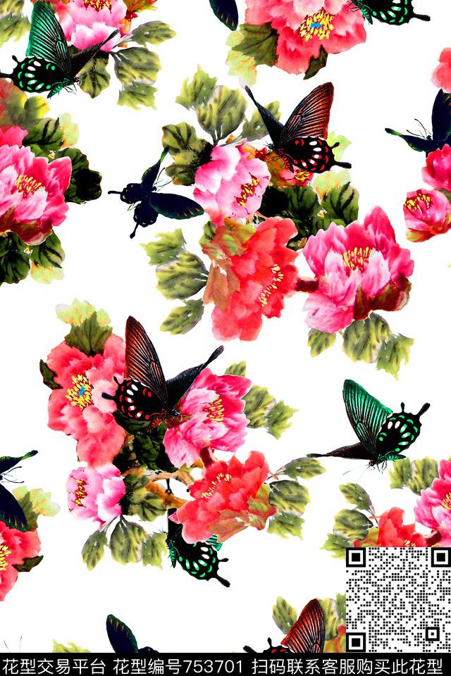 大花花朵花卉数码印花华亿平台下载（图片编号: 753701） - 瓦栏（Walan）