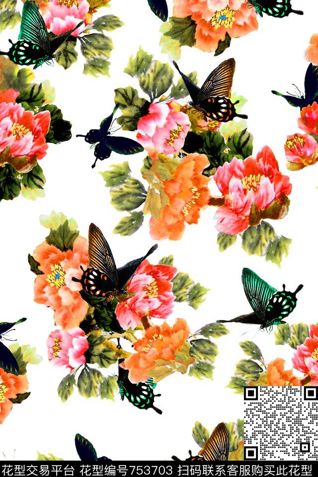 大花花朵花卉数码印花华亿平台下载（图片编号: 753703） - 瓦栏（Walan）