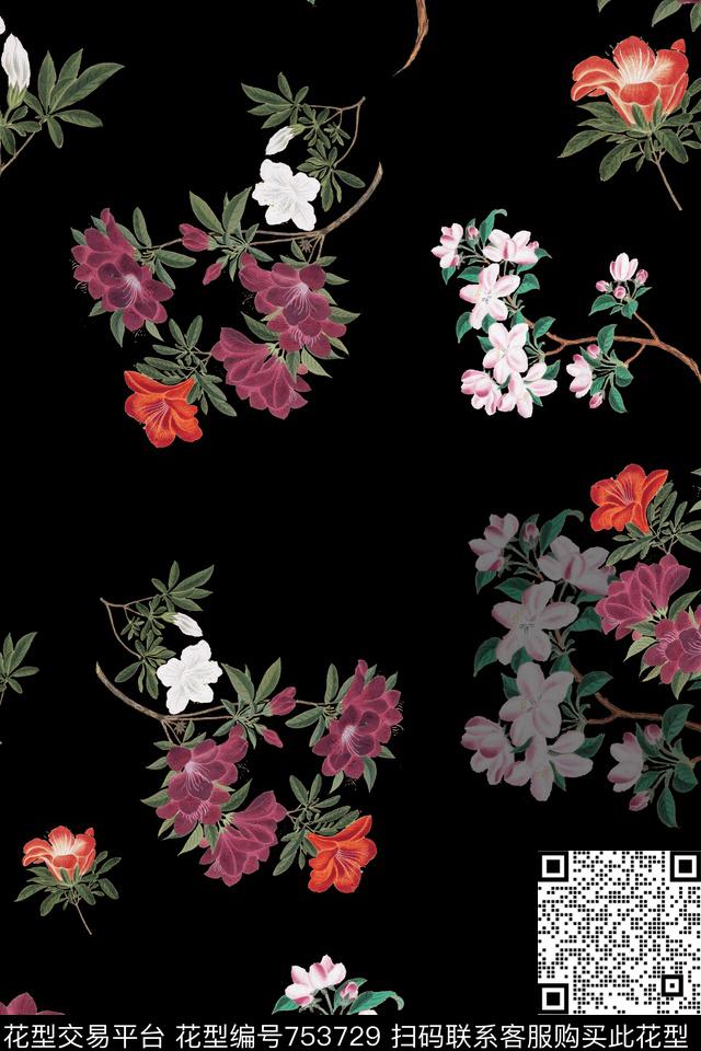 花朵花卉数码印花华亿平台下载（图片编号: 753729） - 瓦栏（Walan）