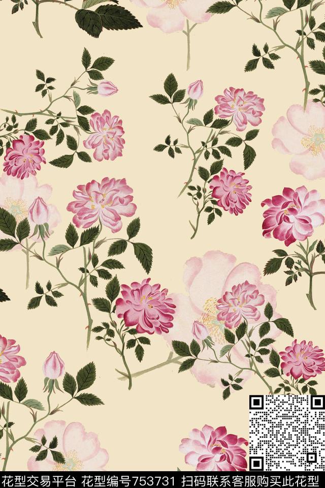 花朵花卉数码印花华亿平台下载（图片编号: 753731） - 瓦栏（Walan）