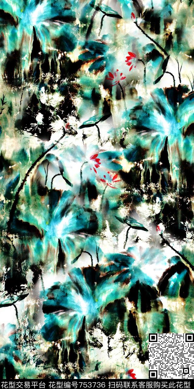 花朵水彩数码数码印花华亿平台下载（图片编号: 753736） - 瓦栏（Walan）