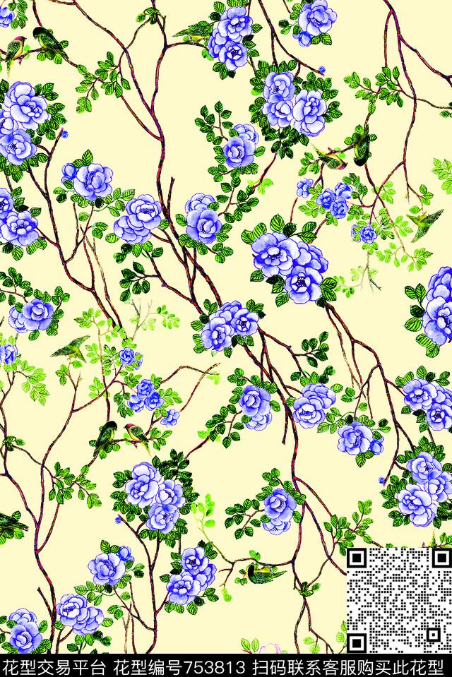 茶花花卉数码印花华亿平台下载（图片编号: 753813） - 瓦栏（Walan）