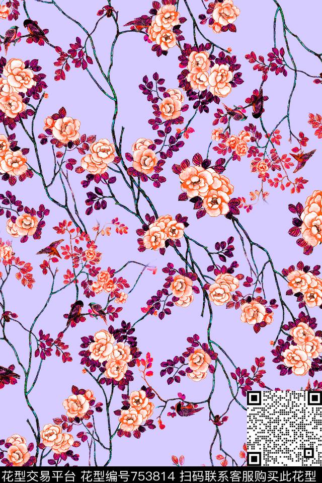 茶花花卉数码印花华亿平台下载（图片编号: 753814） - 瓦栏（Walan）