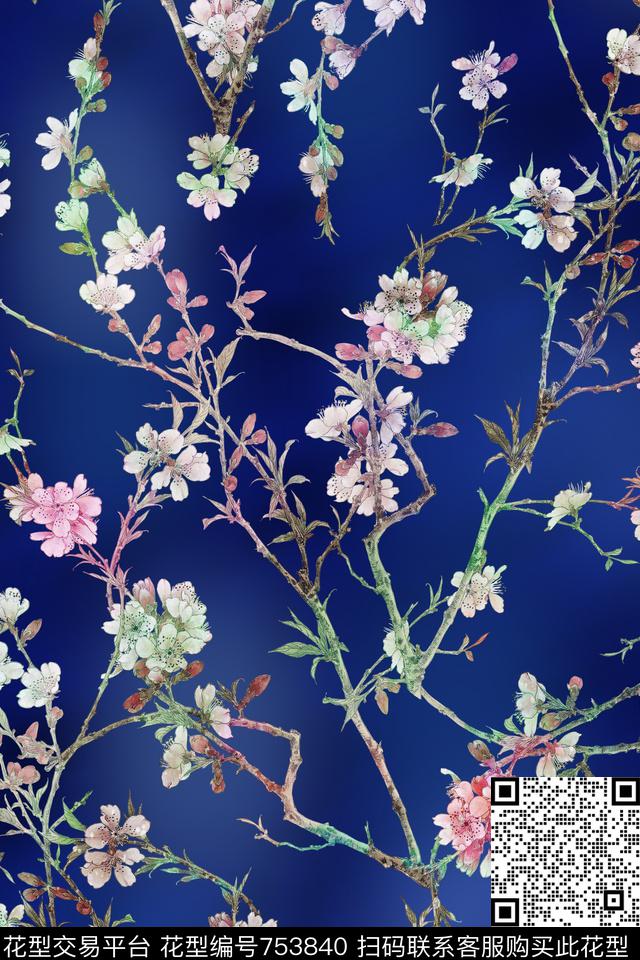 花卉炫彩桃花数码印花华亿平台下载（图片编号: 753840） - 瓦栏（Walan）