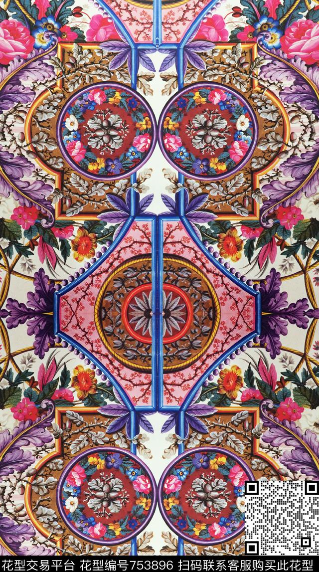 欧式宫廷风卷草花卉数码印花华亿平台下载（图片编号: 753896） - 瓦栏（Walan）