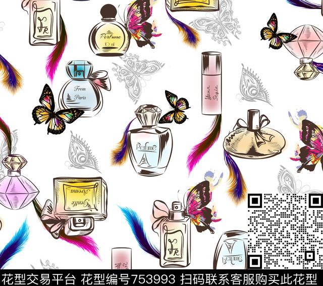 暗花蝴蝶香水瓶传统印花华亿平台下载（图片编号: 753993） - 瓦栏（Walan）