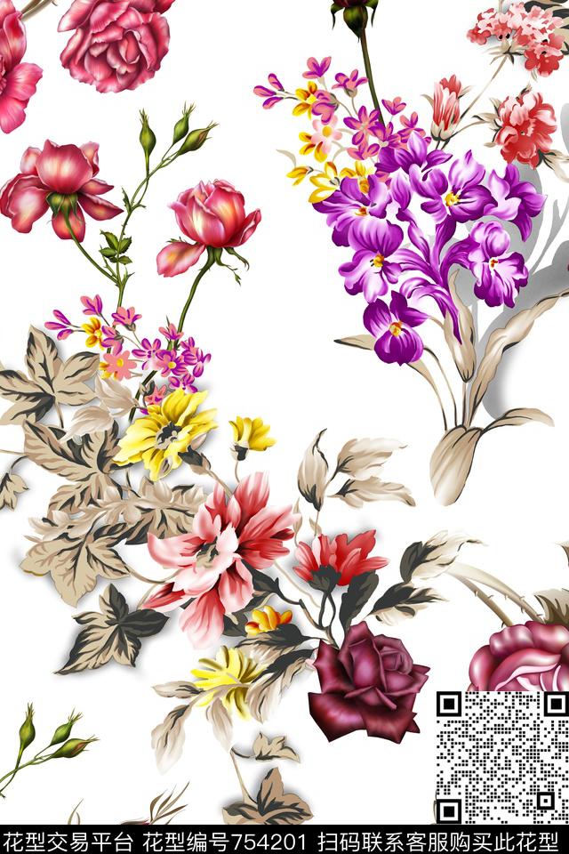 玫瑰花朵花卉数码印花华亿平台下载（图片编号: 754201） - 瓦栏（Walan）