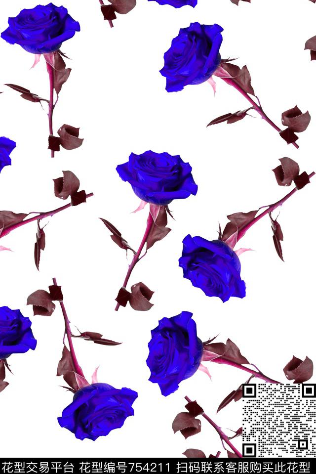 花朵花卉玫瑰数码印花华亿平台下载（图片编号: 754211） - 瓦栏（Walan）