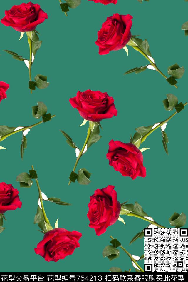花朵花卉玫瑰数码印花华亿平台下载（图片编号: 754213） - 瓦栏（Walan）