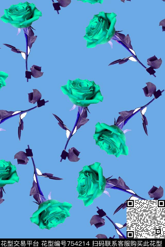花朵花卉玫瑰数码印花华亿平台下载（图片编号: 754214） - 瓦栏（Walan）