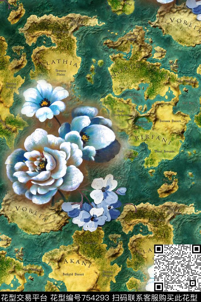 花卉地图油画数码印花华亿平台下载（图片编号: 754293） - 瓦栏（Walan）
