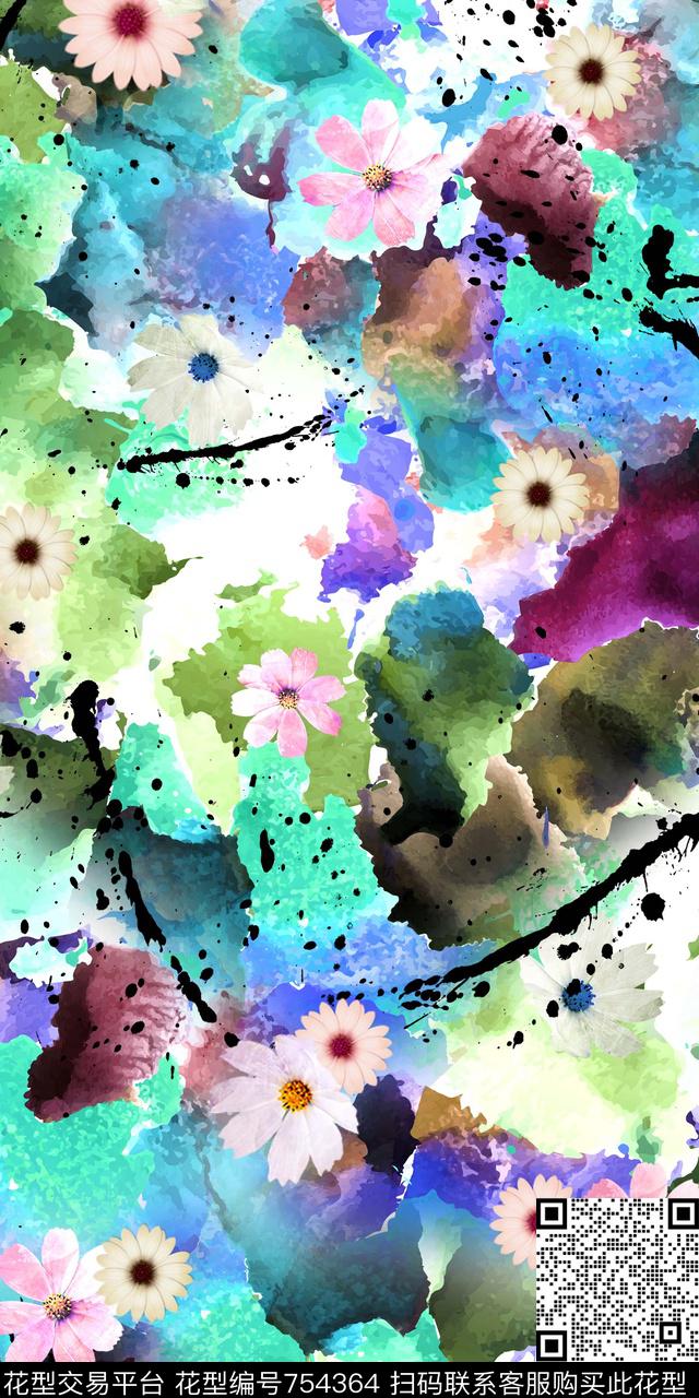 抽象小碎花手绘数码印花华亿平台下载（图片编号: 754364） - 瓦栏（Walan）