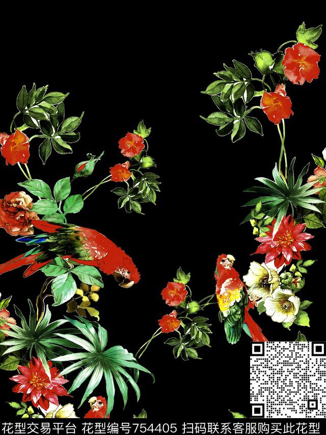 兰花花朵花卉数码印花华亿平台下载（图片编号: 754405） - 瓦栏（Walan）