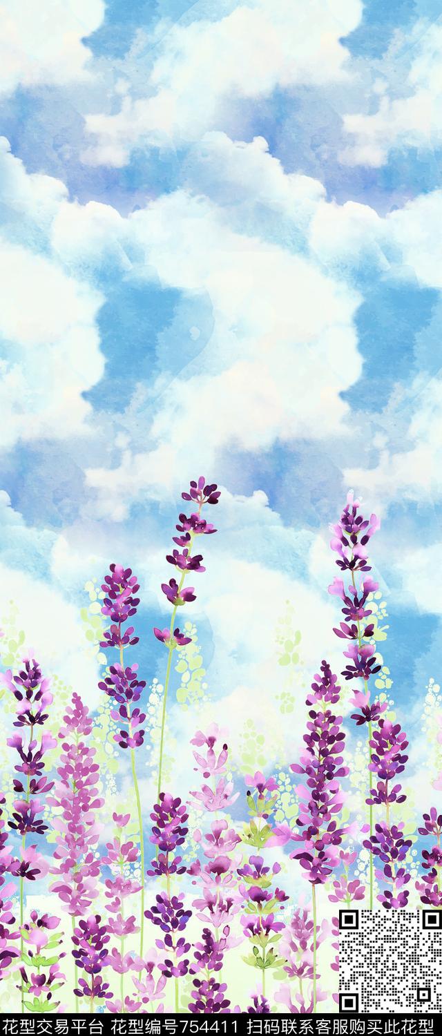 天空薰衣草定位花卉数码印花华亿平台下载（图片编号: 754411） - 瓦栏（Walan）