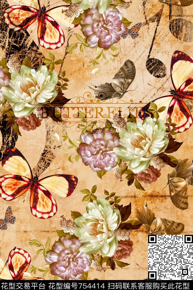 花卉华亿平台手绘花卉数码印花华亿平台下载（图片编号: 754414） - 瓦栏（Walan）