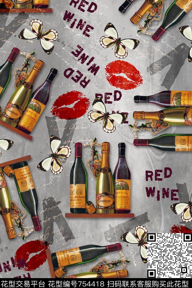蝴蝶酒杯酒水数码印花华亿平台下载（图片编号: 754418） - 瓦栏（Walan）