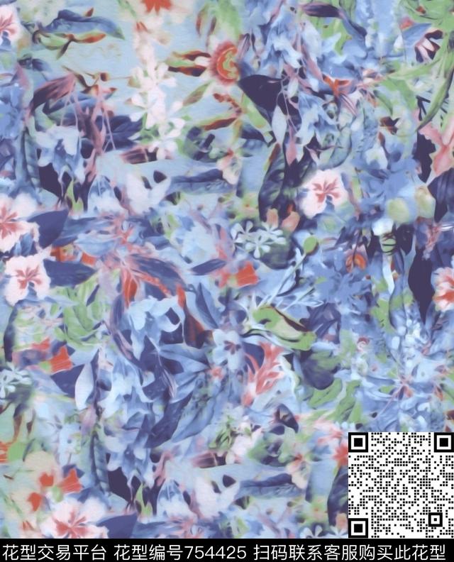 花瓣花卉树叶数码印花华亿平台下载（图片编号: 754425） - 瓦栏（Walan）