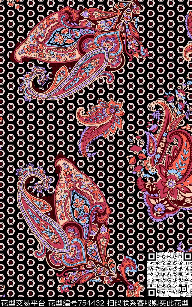 佩斯利几何腰果花传统印花华亿平台下载（图片编号: 754432） - 瓦栏（Walan）