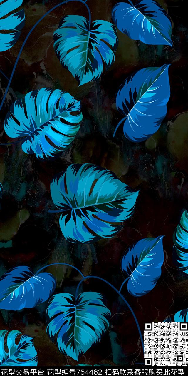 叶子数码水墨数码印花华亿平台下载（图片编号: 754462） - 瓦栏（Walan）