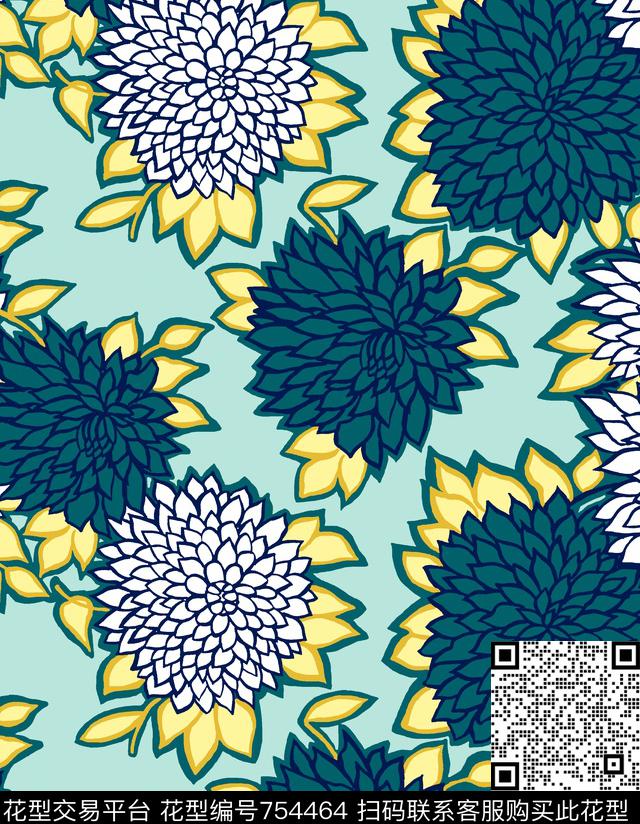 花瓣花卉传统印花华亿平台下载（图片编号: 754464） - 瓦栏（Walan）
