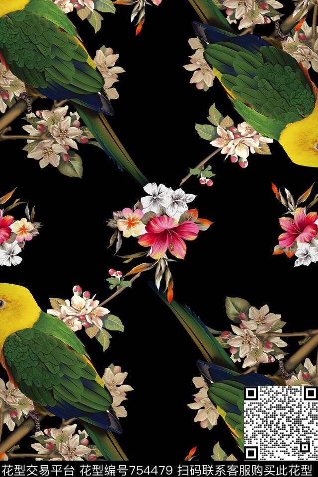 手绘花卉花鸟图花卉数码印花华亿平台下载（图片编号: 754479） - 瓦栏（Walan）