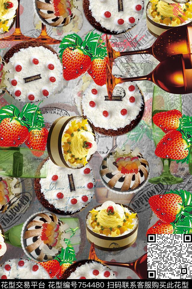 蛋糕酒杯趣味数码印花华亿平台下载（图片编号: 754480） - 瓦栏（Walan）