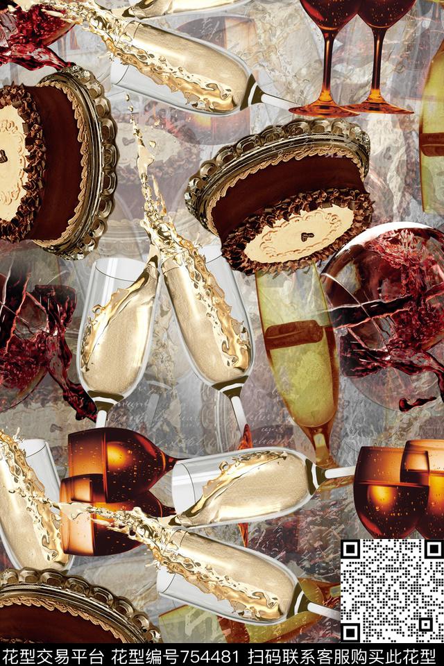 饮料红酒趣味数码印花华亿平台下载（图片编号: 754481） - 瓦栏（Walan）