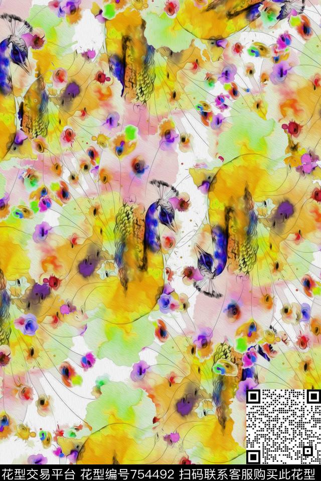 昆虫鸟数码印花华亿平台下载（图片编号: 754492） - 瓦栏（Walan）