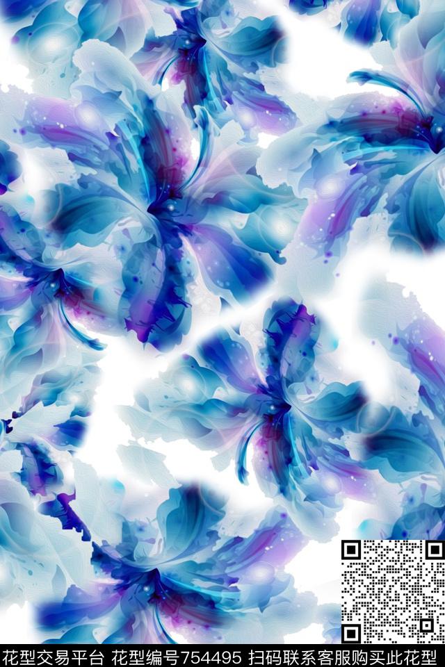 花朵花卉数码印花华亿平台下载（图片编号: 754495） - 瓦栏（Walan）