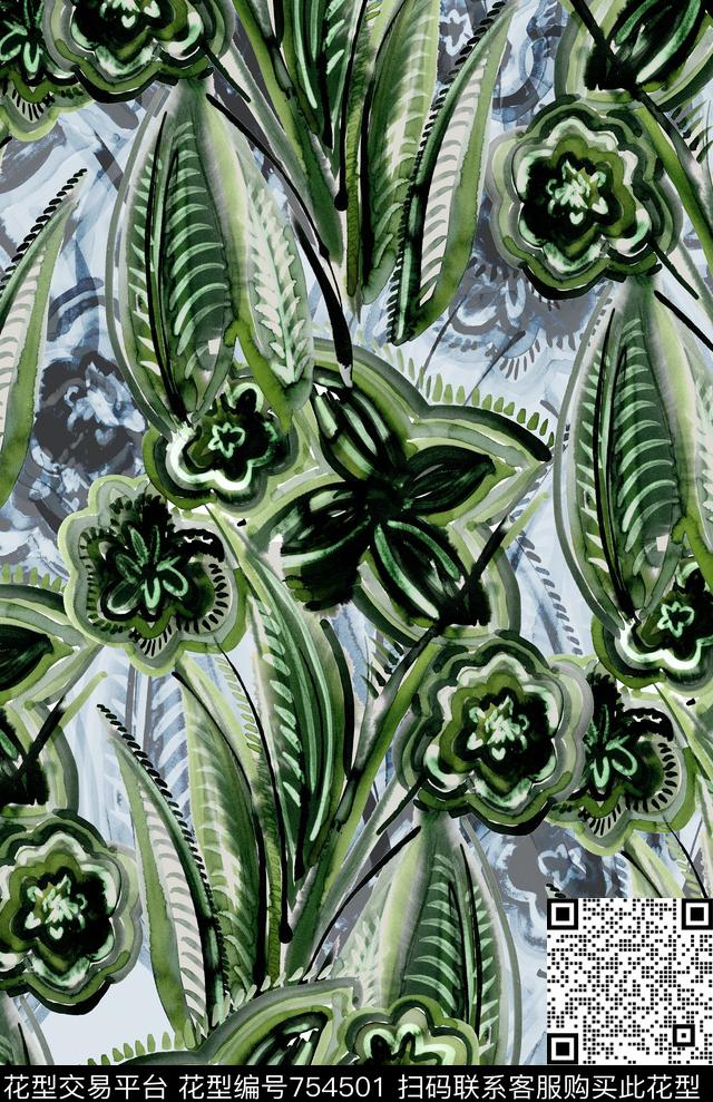 花朵花卉手绘数码印花华亿平台下载（图片编号: 754501） - 瓦栏（Walan）