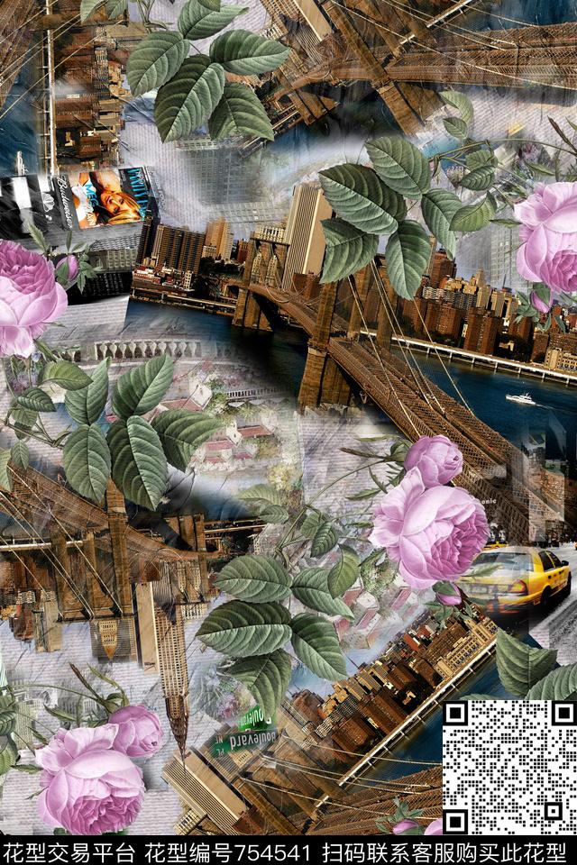 欧式建筑天桥建筑物数码印花华亿平台下载（图片编号: 754541） - 瓦栏（Walan）