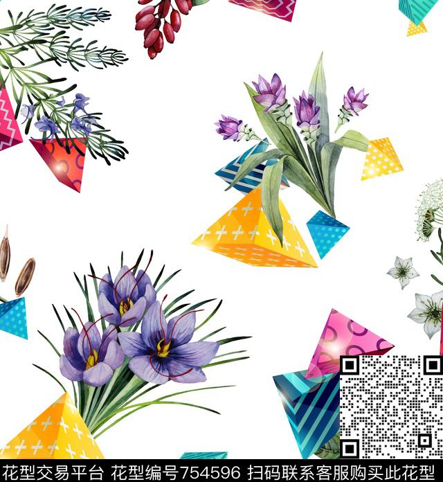 花卉几何果实数码印花华亿平台下载（图片编号: 754596） - 瓦栏（Walan）