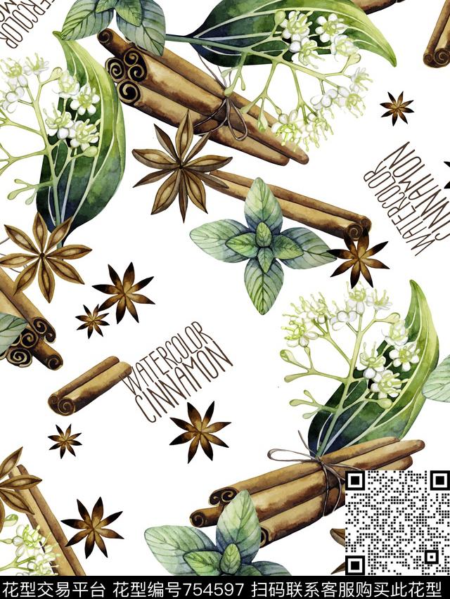 花卉木堆英文字数码印花华亿平台下载（图片编号: 754597） - 瓦栏（Walan）