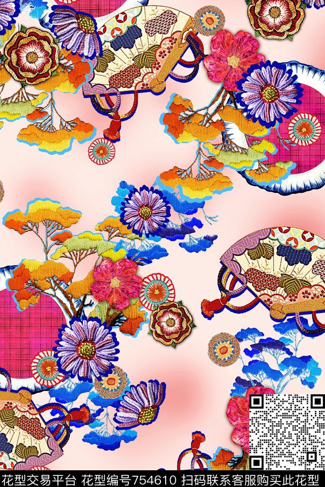 民族中国风针织数码印花华亿平台下载（图片编号: 754610） - 瓦栏（Walan）