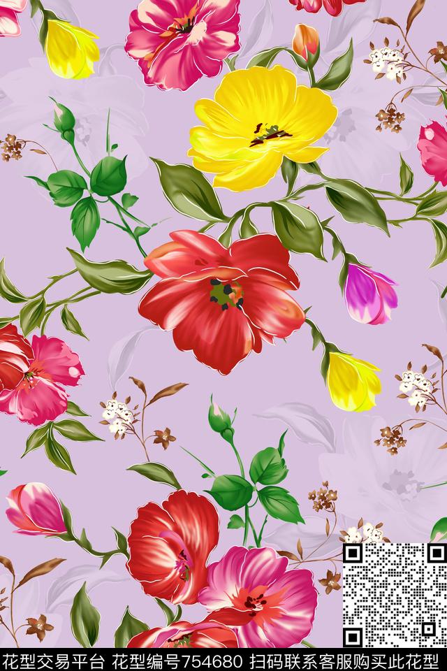 乱花花朵花卉数码印花华亿平台下载（图片编号: 754680） - 瓦栏（Walan）