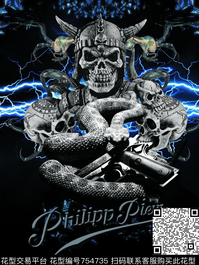骷髅男装数码印花潮流图案数码印花华亿平台下载（图片编号: 754735） - 瓦栏（Walan）
