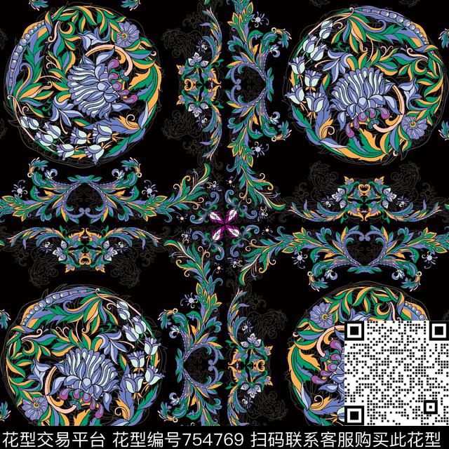 佩斯利复古宫廷传统印花华亿平台下载（图片编号: 754769） - 瓦栏（Walan）