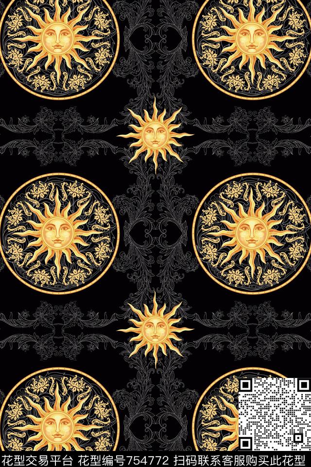 佩斯利太阳洛可可传统印花华亿平台下载（图片编号: 754772） - 瓦栏（Walan）
