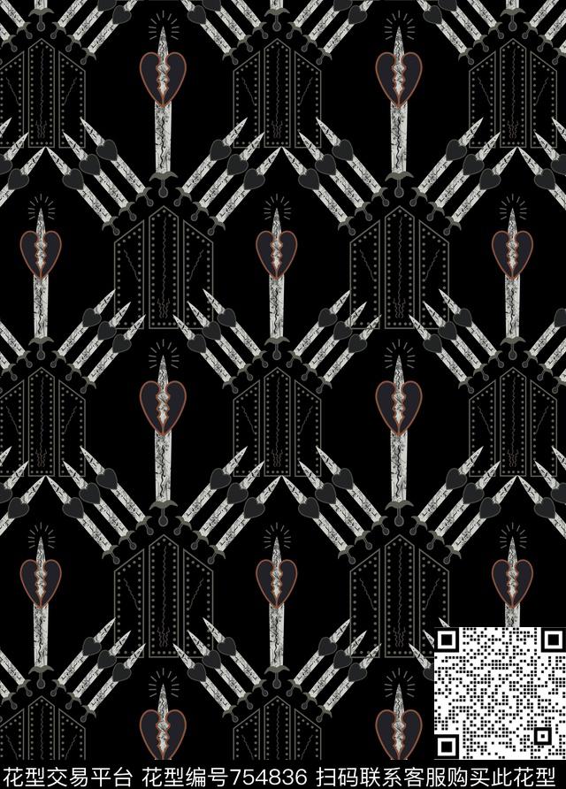 抽象几何剑数码印花华亿平台下载（图片编号: 754836） - 瓦栏（Walan）