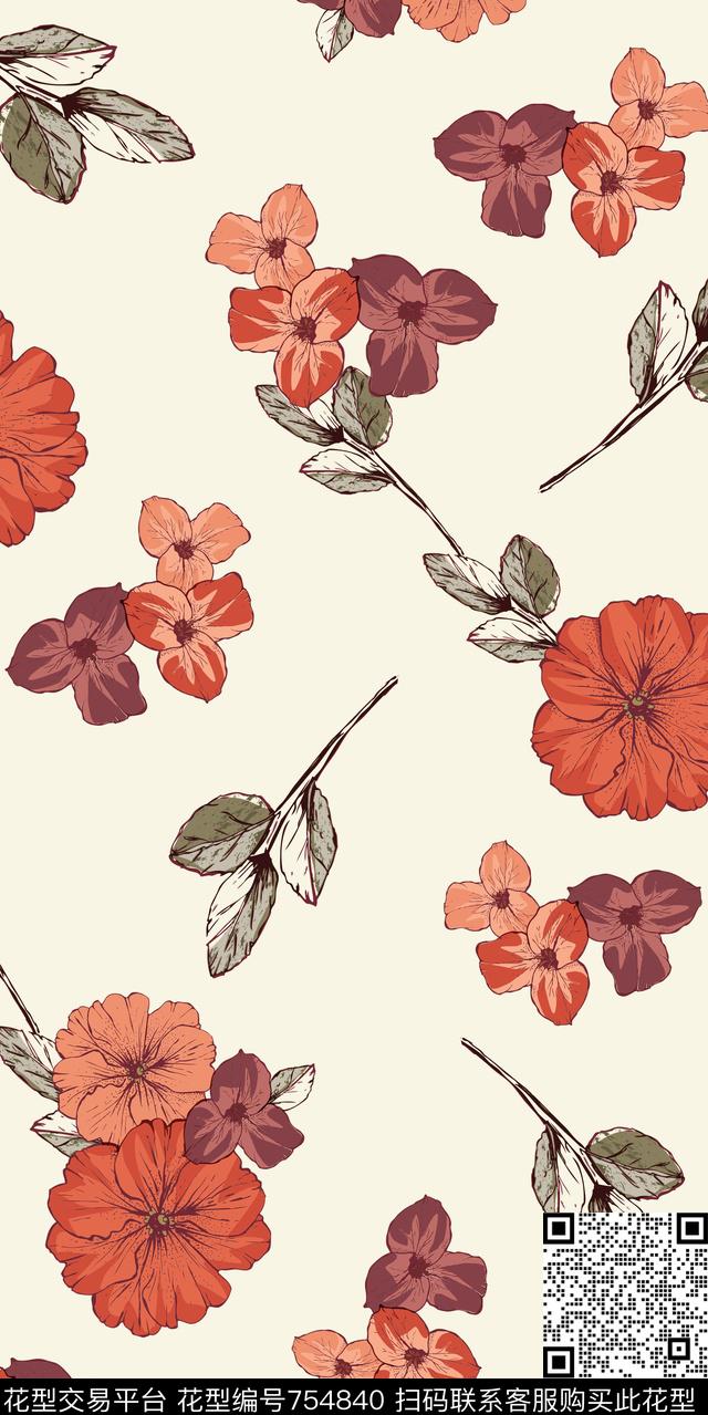 牡丹乱花小碎花传统印花华亿平台下载（图片编号: 754840） - 瓦栏（Walan）